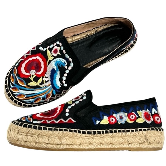 Johnny Was Isaac Embroidered Espadrillee Peacock Floral Platform Size 42‎ - Picture 1 of 12